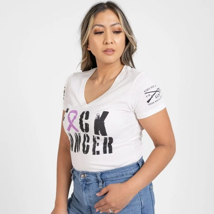 Women's F*ck All Cancer V-Neck - White sold by Grunt Style product image thumbnail 4