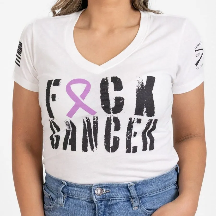 Women's F*ck All Cancer V-Neck - White sold by Grunt Style product image thumbnail 3