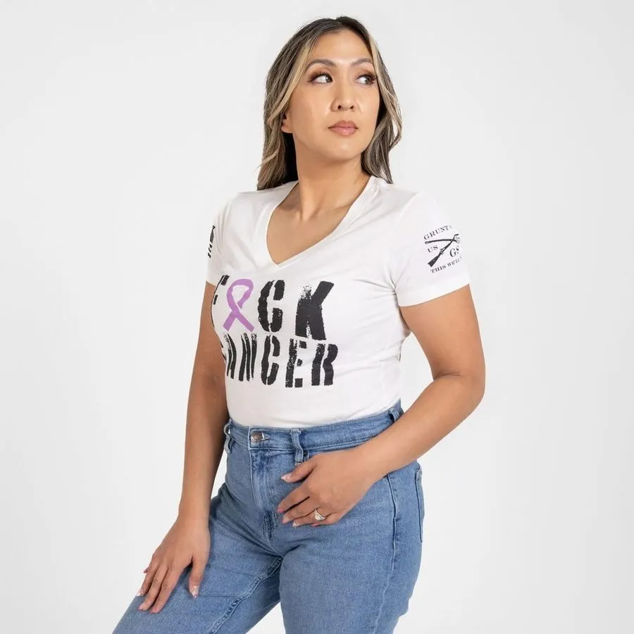 Women's F*ck All Cancer V-Neck - White sold by Grunt Style product image thumbnail 5