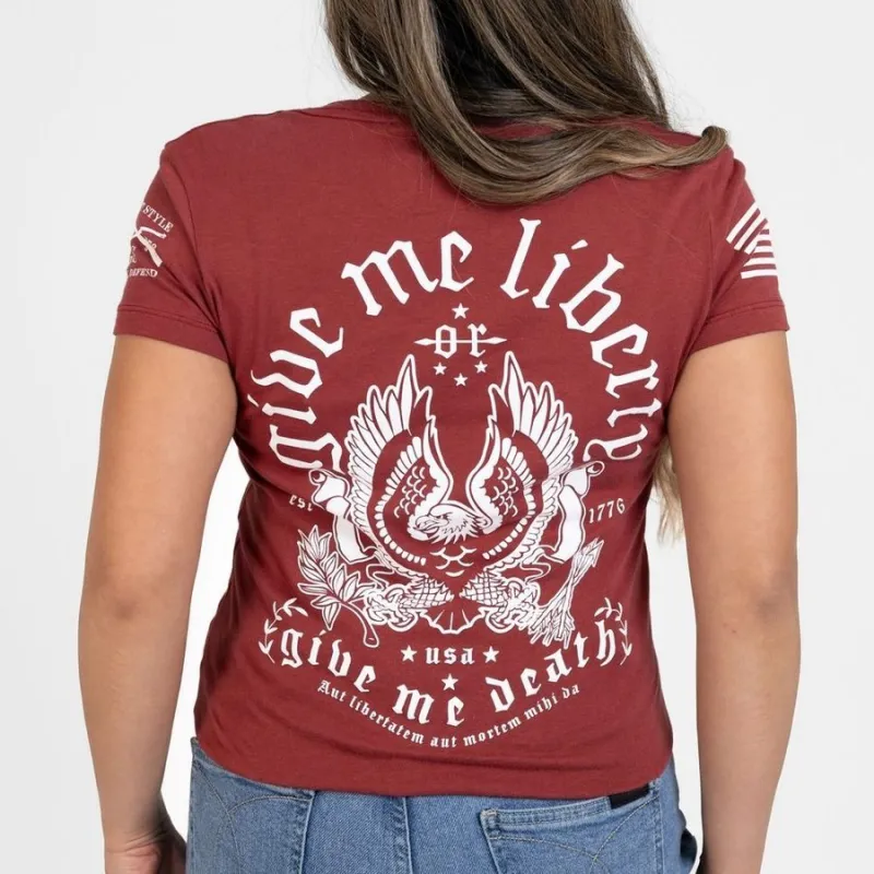 Women's Liberty Or Death V-Neck - Red Plum sold by Grunt Style