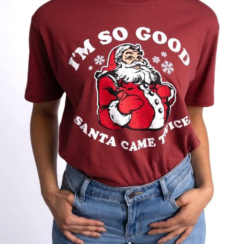 Women's Santa Came Twice Boyfriend Fit T-Shirt - Red Plum sold by Grunt Style