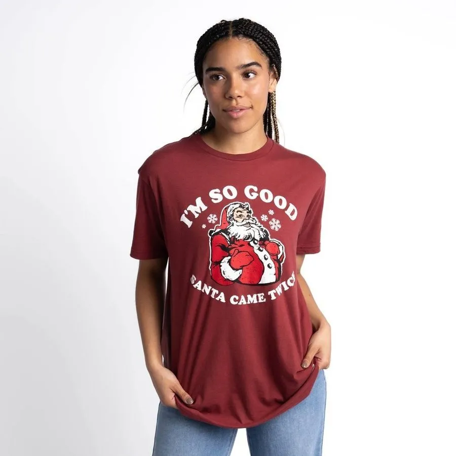 Women's Santa Came Twice Boyfriend Fit T-Shirt - Red Plum sold by Grunt Style product image thumbnail 5