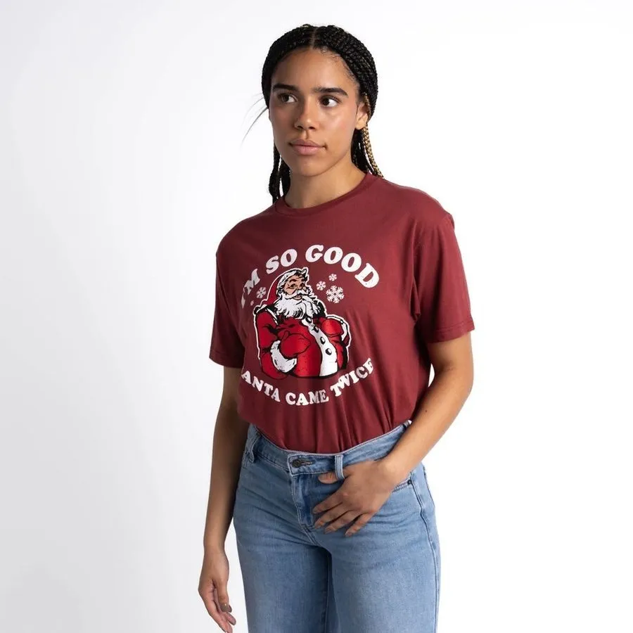 Women's Santa Came Twice Boyfriend Fit T-Shirt - Red Plum sold by Grunt Style product image thumbnail 3