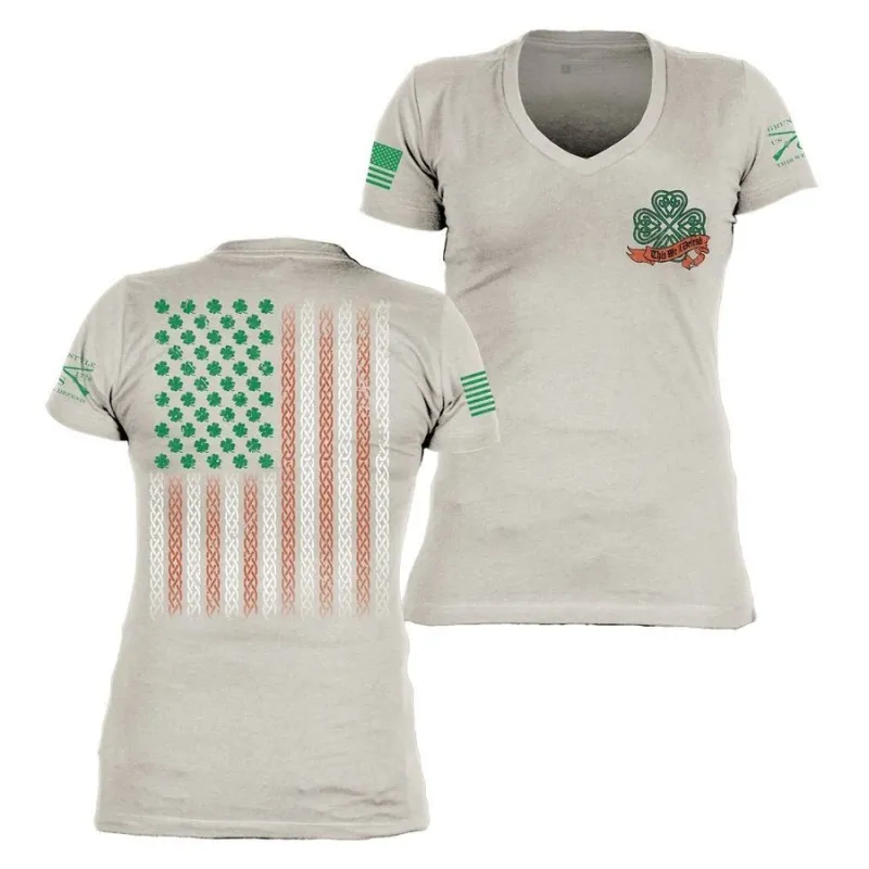 Women's This We'll Defend Irish Colors V-Neck - Sand sold by Grunt Style