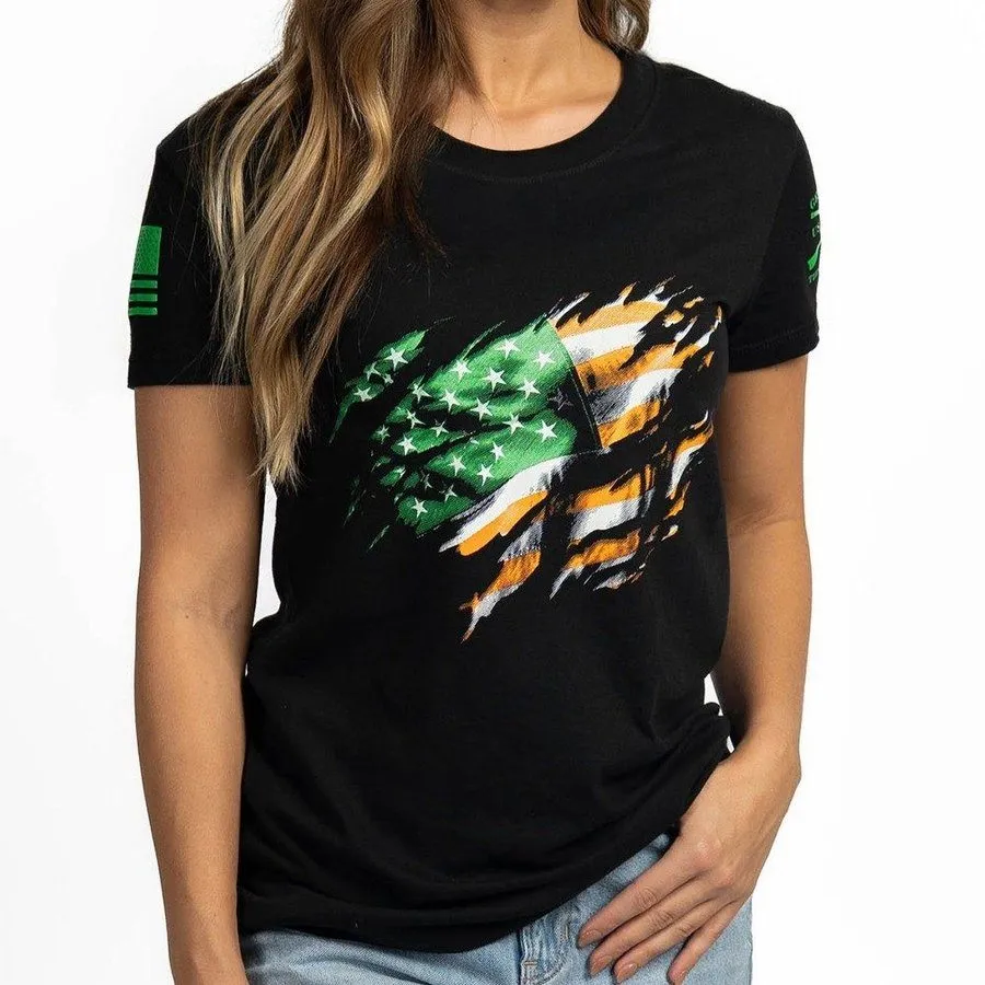 Women's Still Standing Irish Colors V-Neck - Black sold by Grunt Style