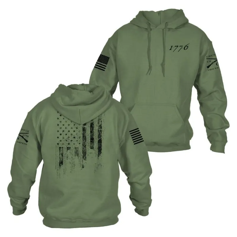 1776 Flag Hoodie - Military Green sold by Grunt Style