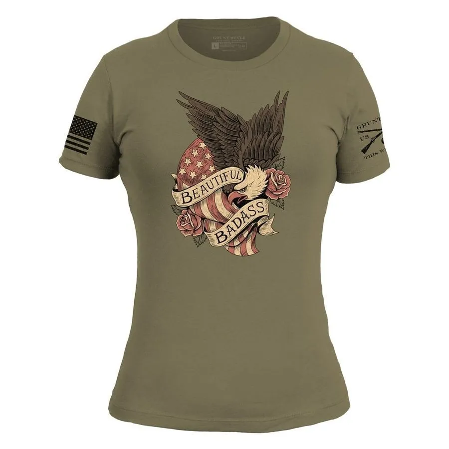 Women's Beautiful Badass Revolution Slim Fit T-Shirt - Military Green sold by Grunt Style