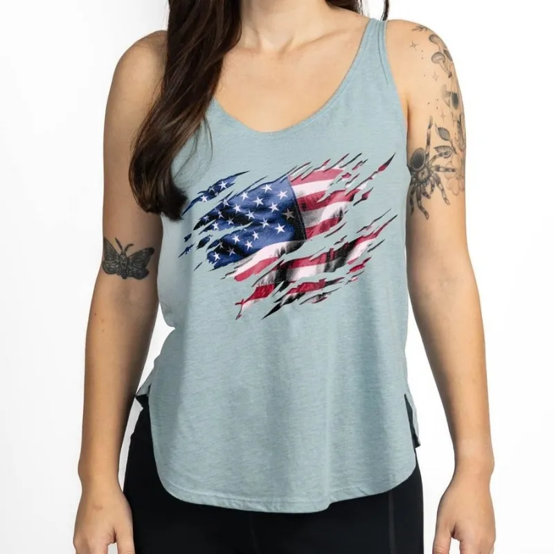 Women's Still Standing Flowy Tank - Stonewash Denim made by Grunt Style
