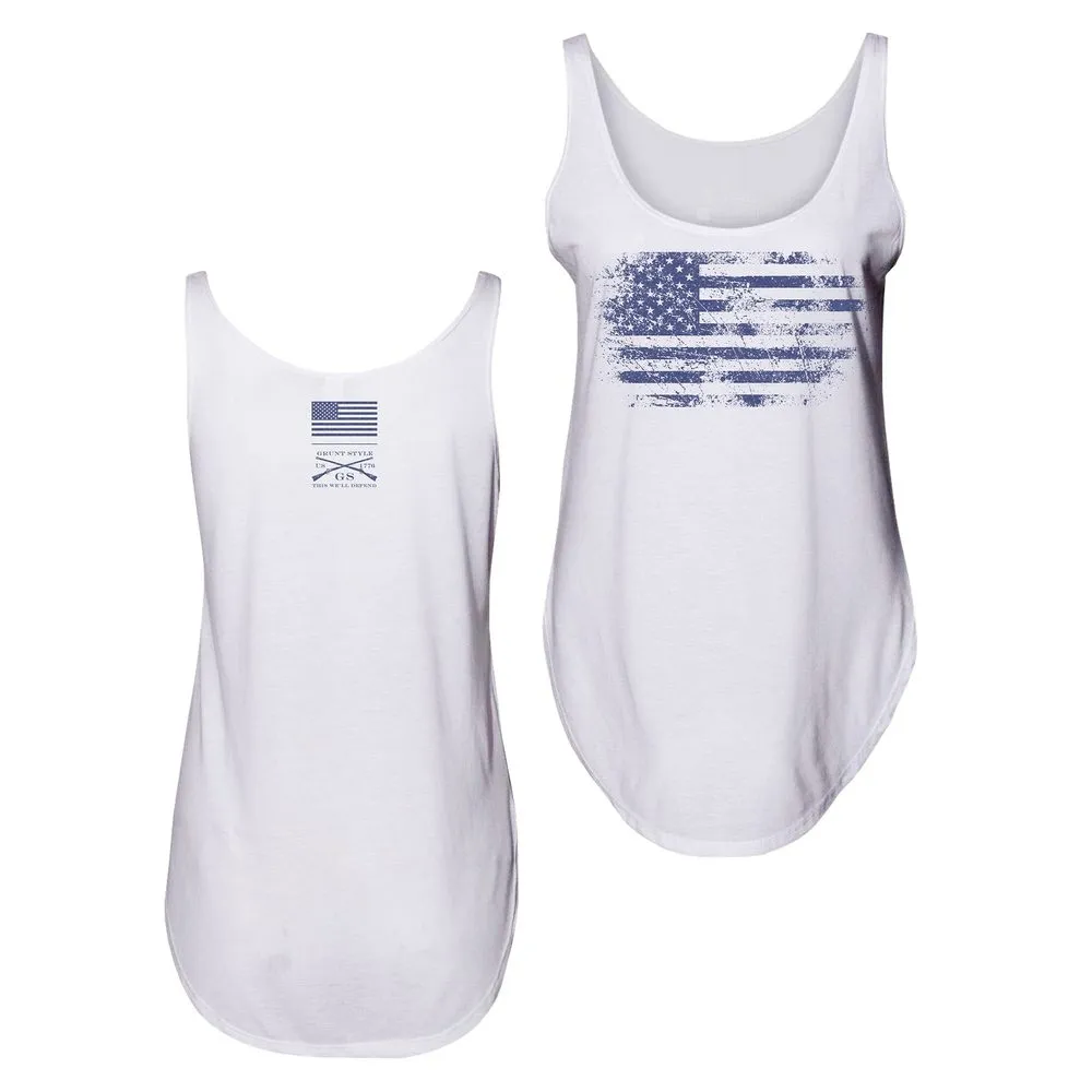Women's Vintage American Flowy Tank - White sold by Grunt Style