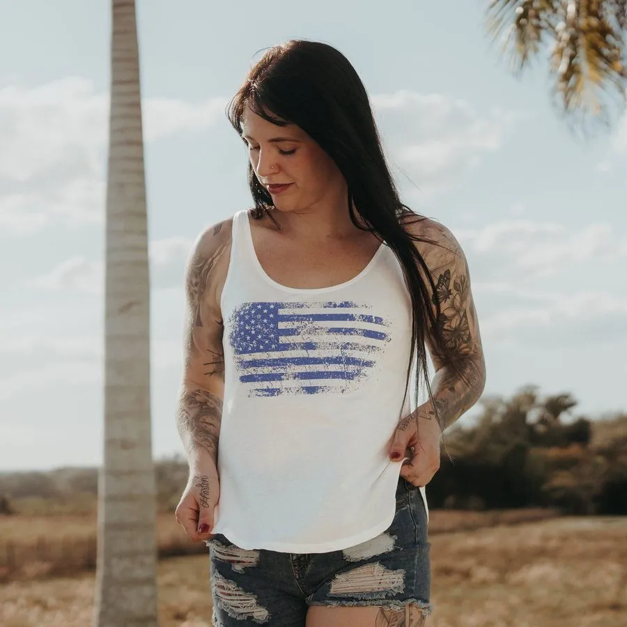 Women's Vintage American Flowy Tank - White sold by Grunt Style product image thumbnail 3