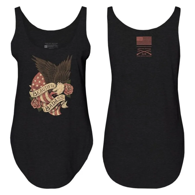 Women's Beautiful Badass Revolution Flowy Tank - Black made by Grunt Style