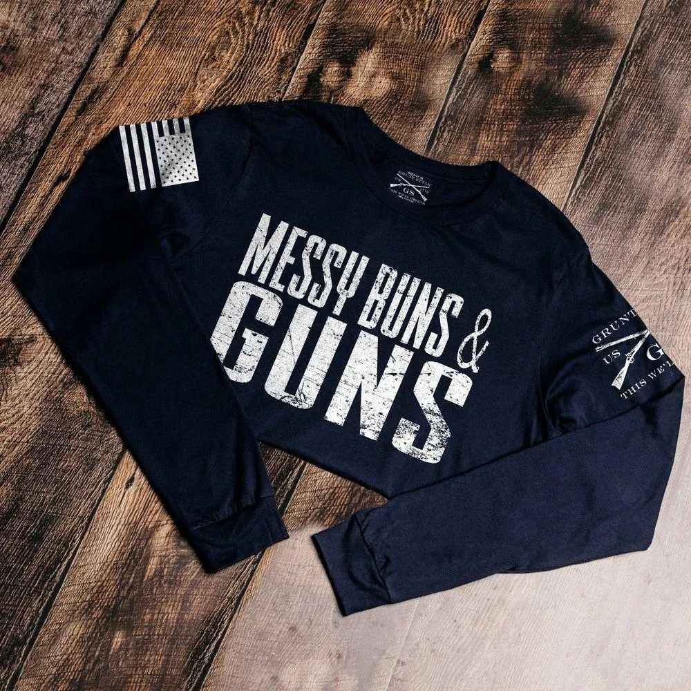 Women's Messy Buns & Guns Long Sleeve - Navy sold by Grunt Style product image thumbnail 2