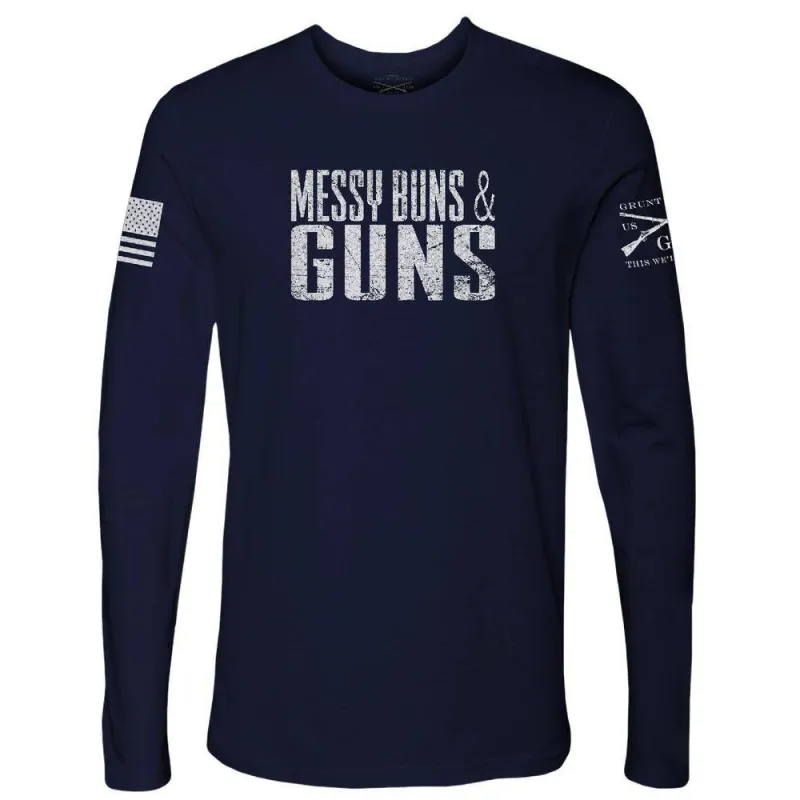 Women's Messy Buns & Guns Long Sleeve - Navy made by Grunt Style