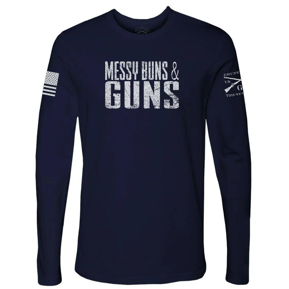 Women's Messy Buns & Guns Long Sleeve - Navy sold by Grunt Style