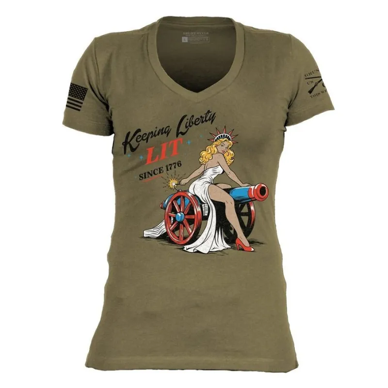 Women's Keeping Liberty Lit V-Neck - Military Green made by Grunt Style