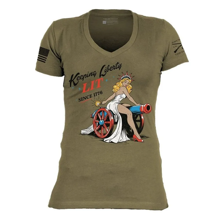Women's Keeping Liberty Lit V-Neck - Military Green sold by Grunt Style