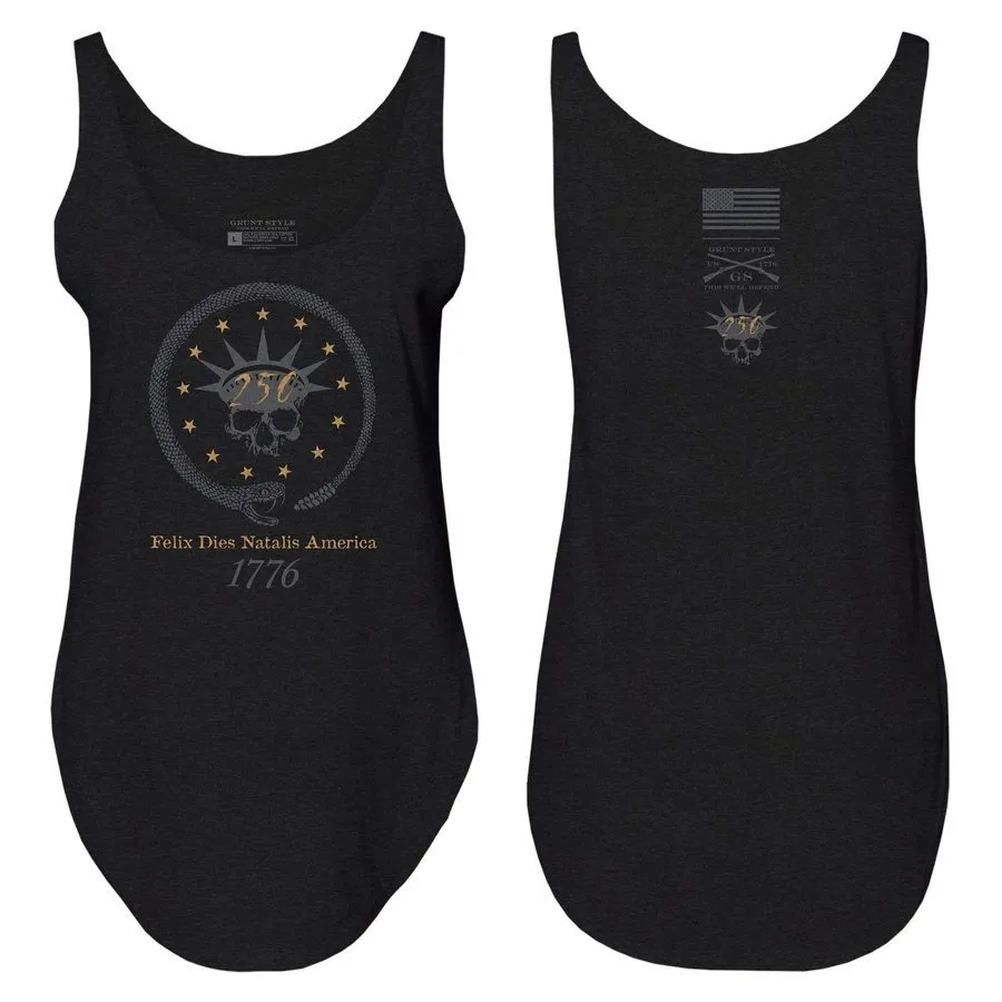 Women's Happy Birthday America Flowy Tank - Black sold by Grunt Style