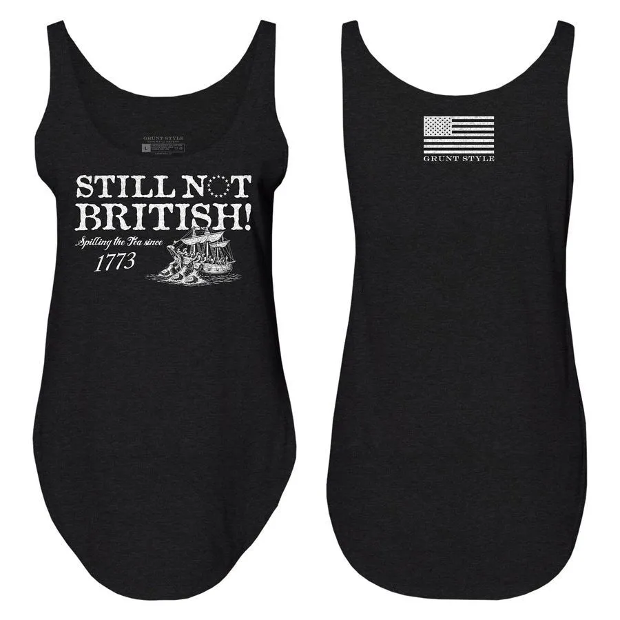 Women's Still Not British Flowy Tank - Black sold by Grunt Style