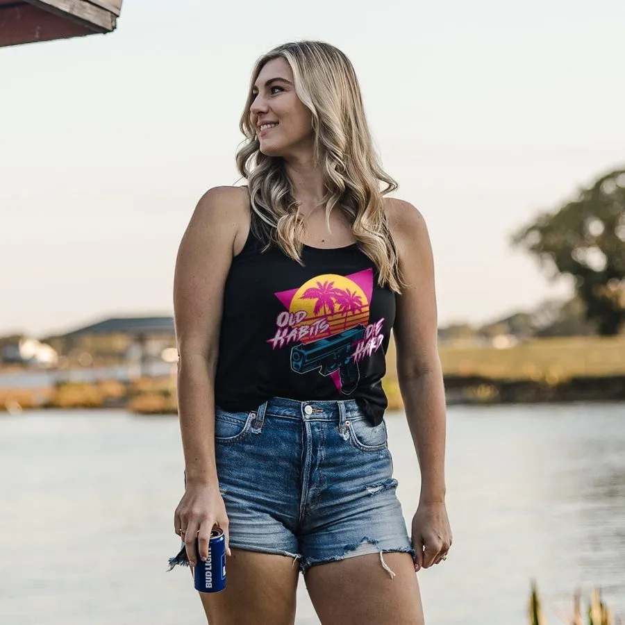 Women's Old Habits Die Hard Flowy Tank - Black sold by Grunt Style product image thumbnail 3