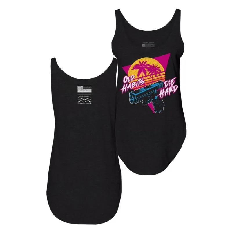 Women's Old Habits Die Hard Flowy Tank - Black made by Grunt Style