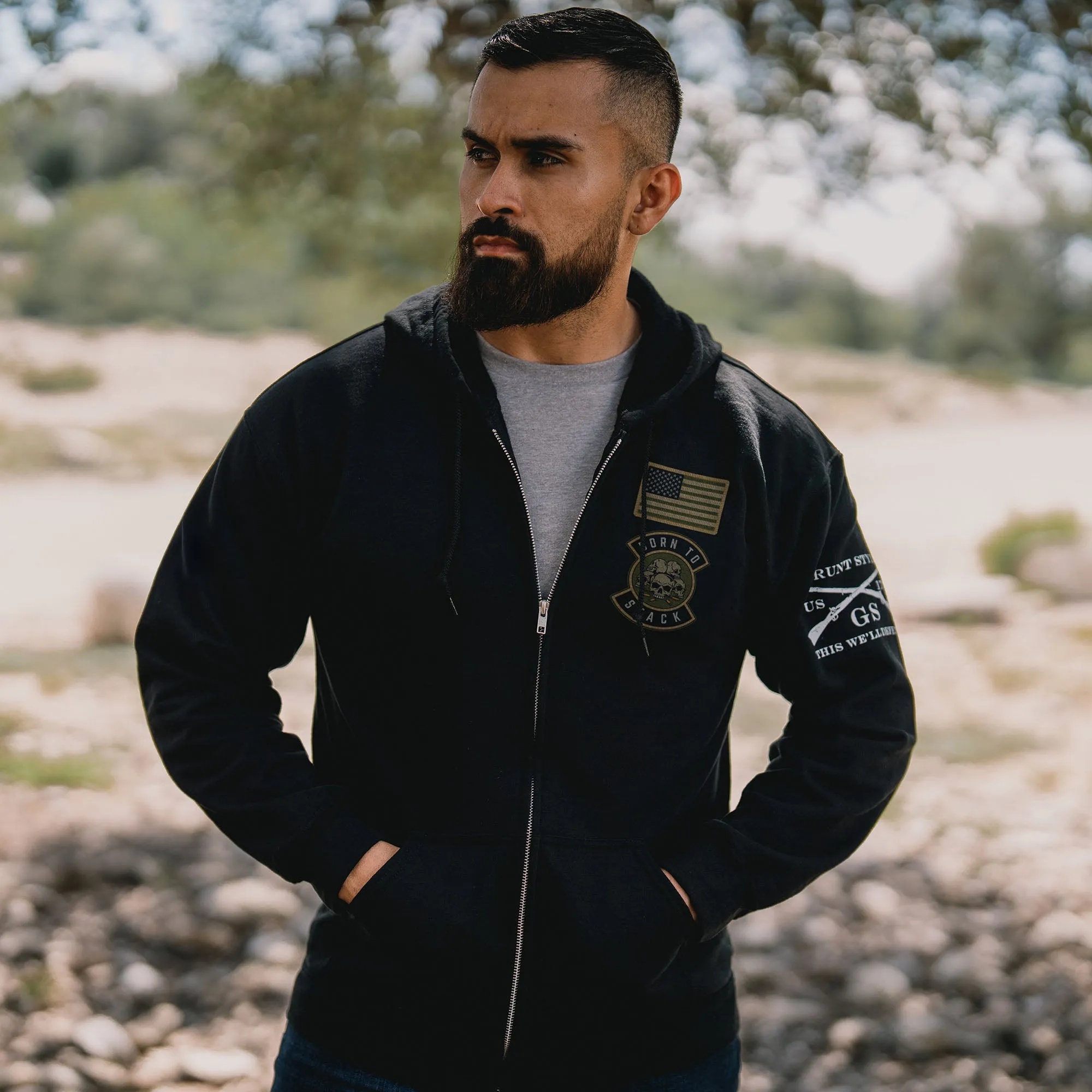 Born To Stack Full-Zip Hoodie - Black sold by Grunt Style product image thumbnail 2