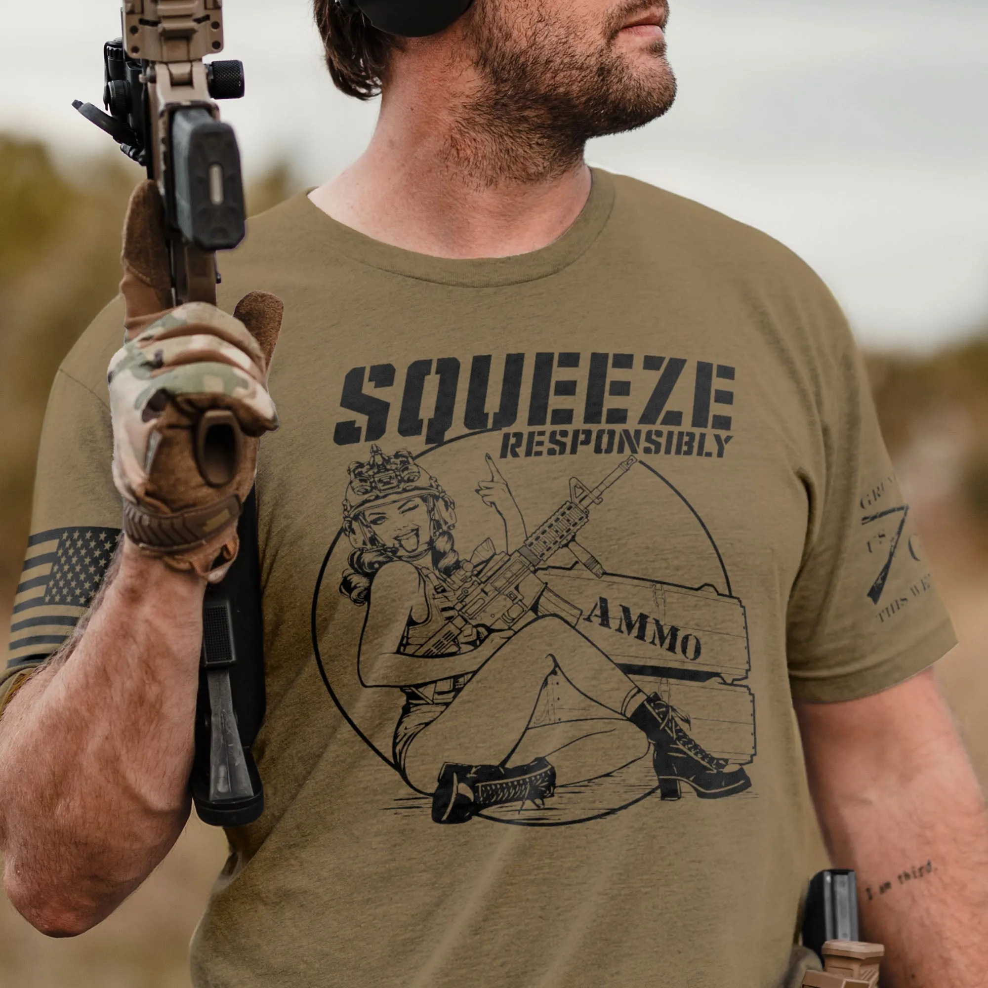 Squeeze Responsibly T-Shirt - Combat Green sold by Grunt Style product image thumbnail 2
