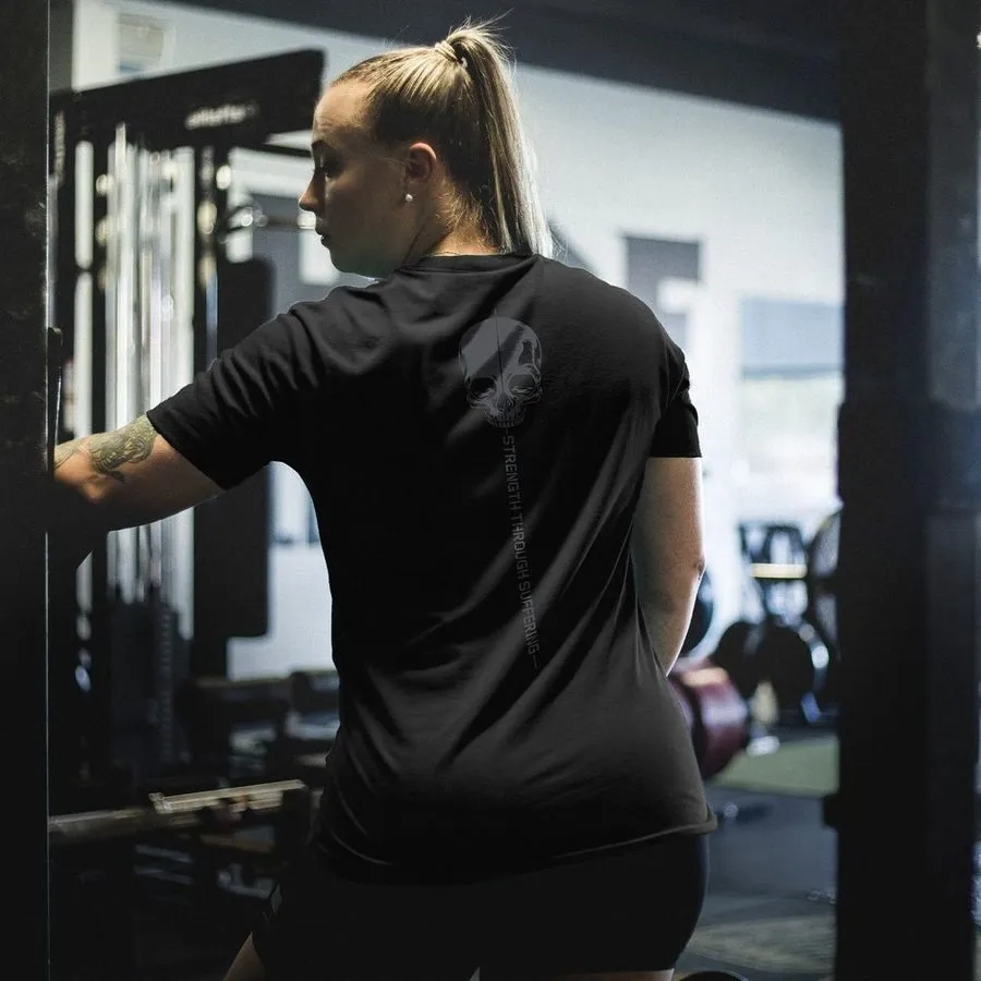Women's Strength Through Suffering Boyfriend Fit T-Shirt - Black sold by Grunt Style product image thumbnail 3