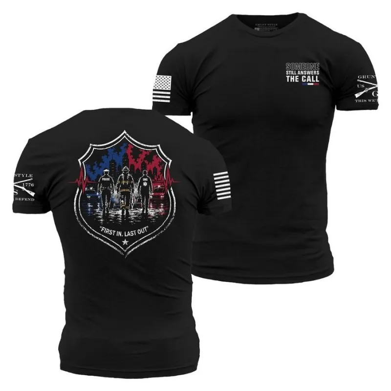 First In, Last Out T-Shirt - Black made by Grunt Style