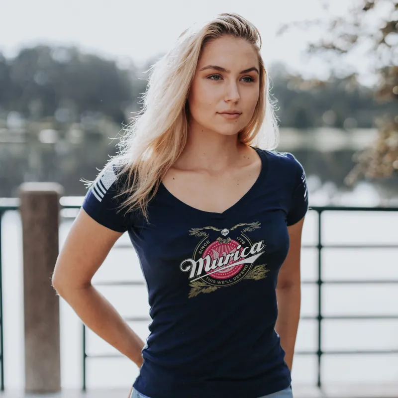 Women's Murica Brewing V-Neck - Midnight Navy sold by Grunt Style