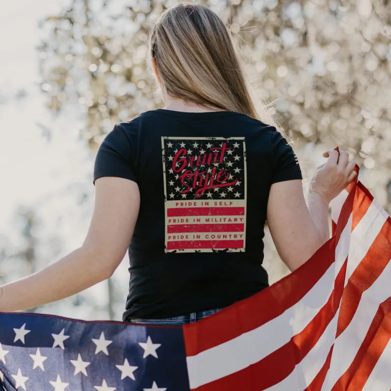 Women's Grunt Style Stars & Bars V-Neck - Black sold by Grunt Style