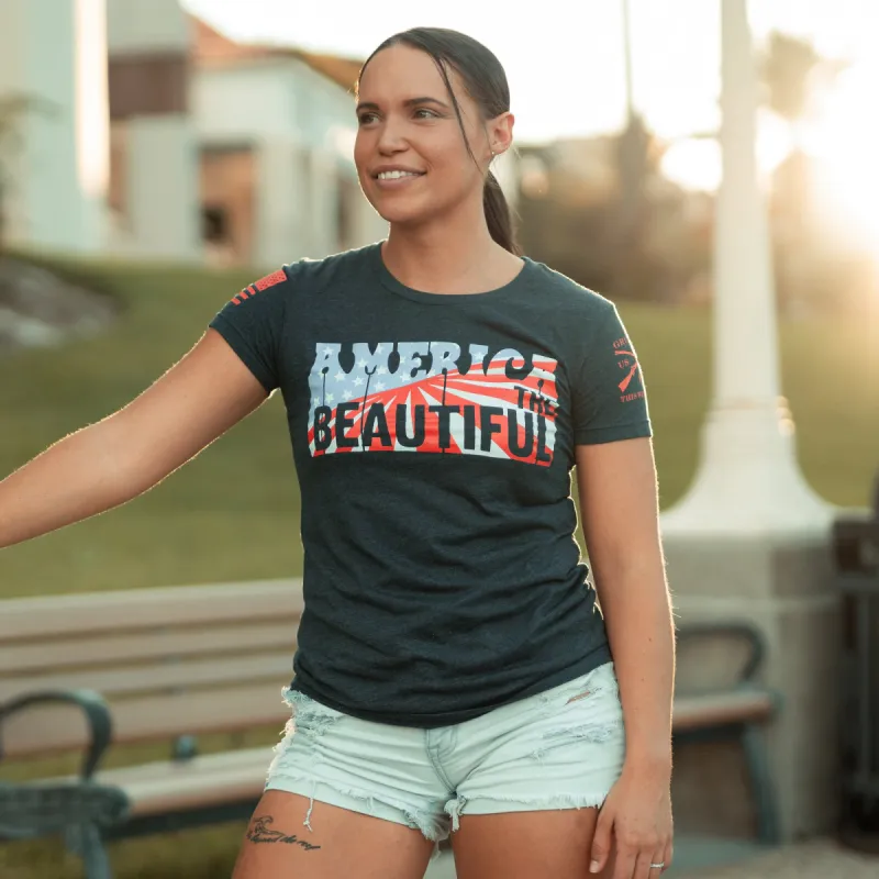 Women's America The Beautiful Slim Fit T-Shirt - Midnight Navy sold by Grunt Style