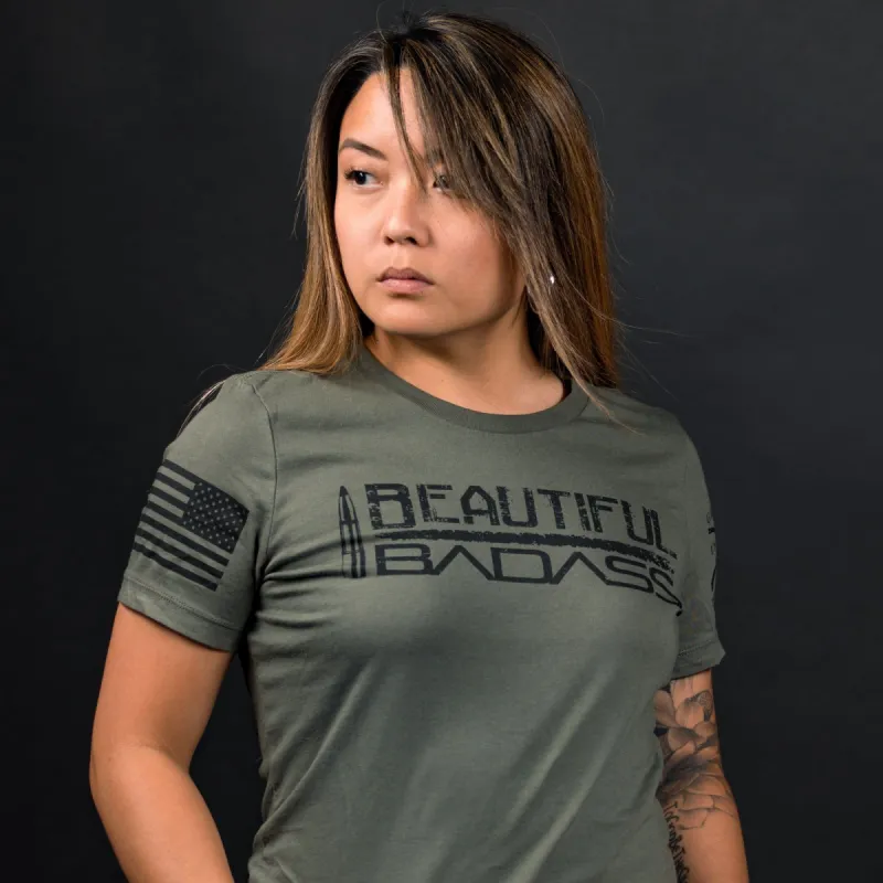 Women's Beautiful Badass Relaxed Fit T-Shirt - Military Green sold by Grunt Style