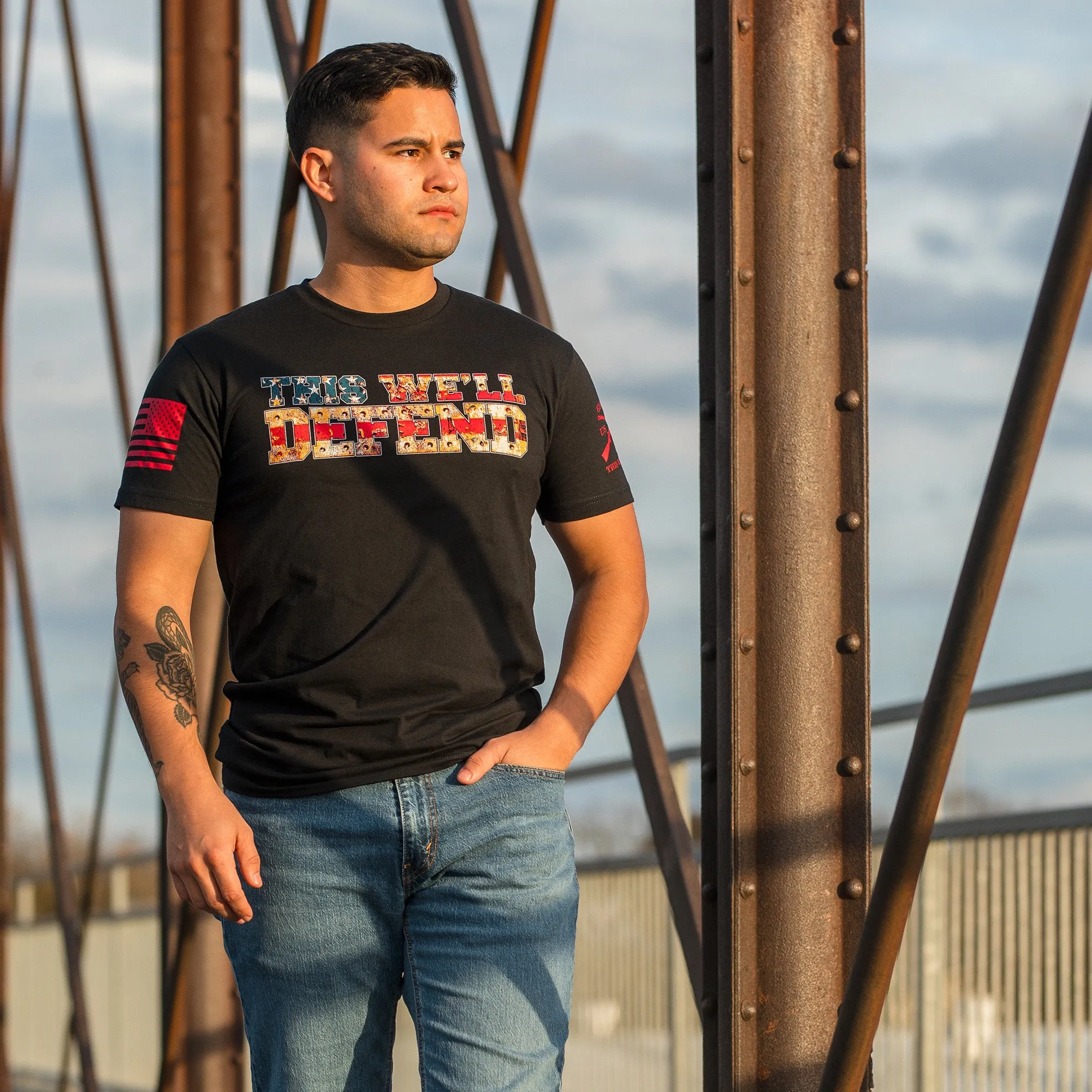 Red Blood This We'll Defend T-Shirt - Black sold by Grunt Style product image thumbnail 4