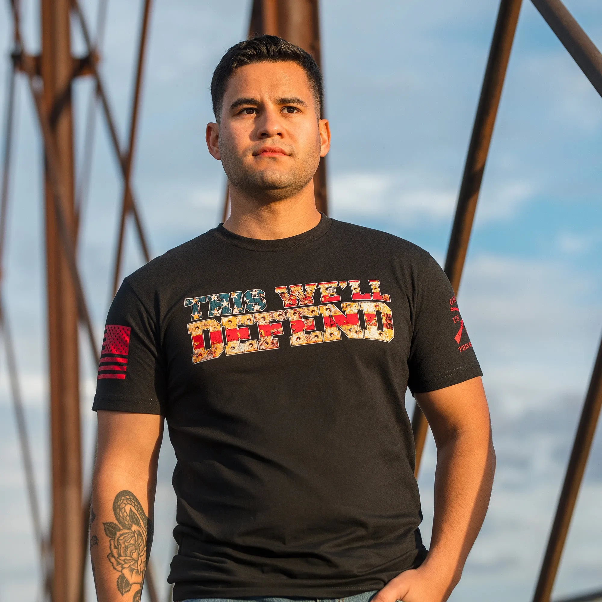 Red Blood This We'll Defend T-Shirt - Black sold by Grunt Style product image thumbnail 3