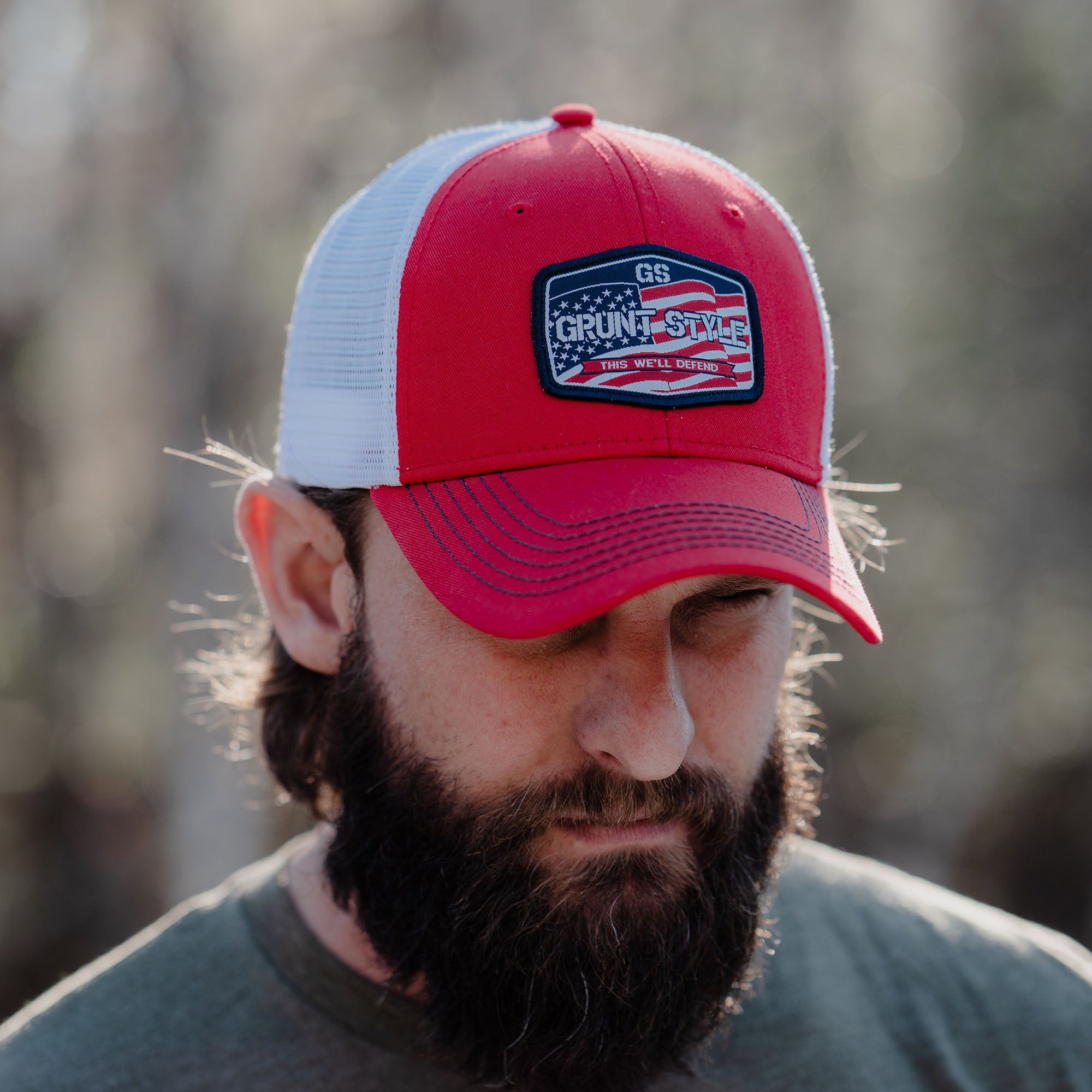 Old Glory Patch Hat - Red sold by Grunt Style