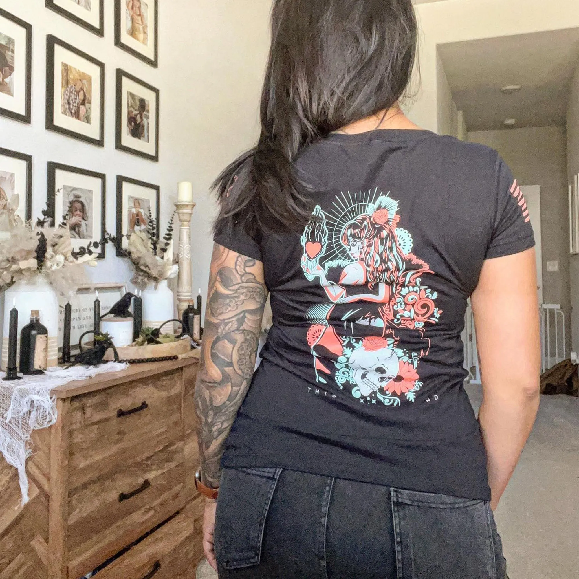 Women's In Hearts We Live Forever V-Neck - Black sold by Grunt Style product image thumbnail 2