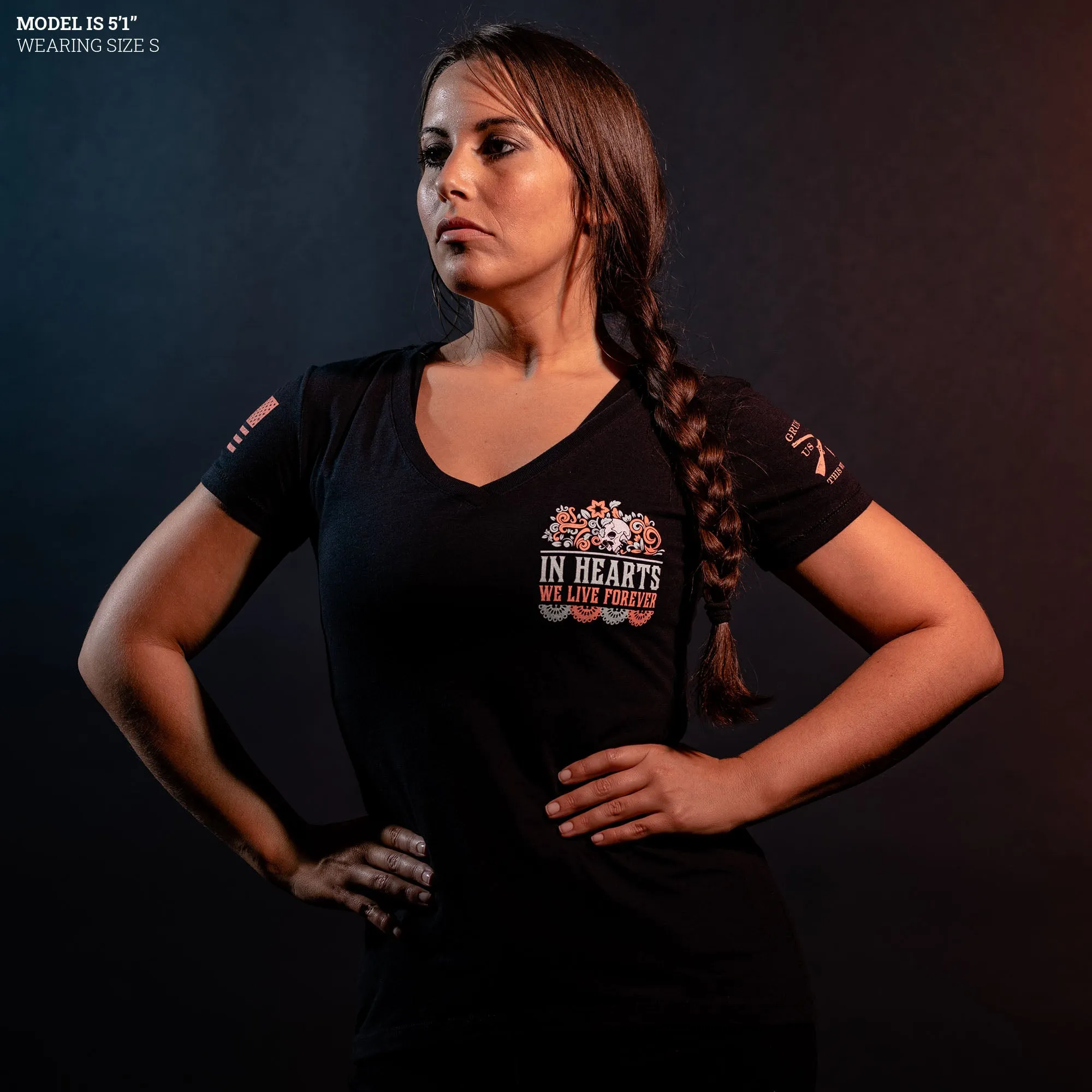 Women's In Hearts We Live Forever V-Neck - Black sold by Grunt Style product image thumbnail 5