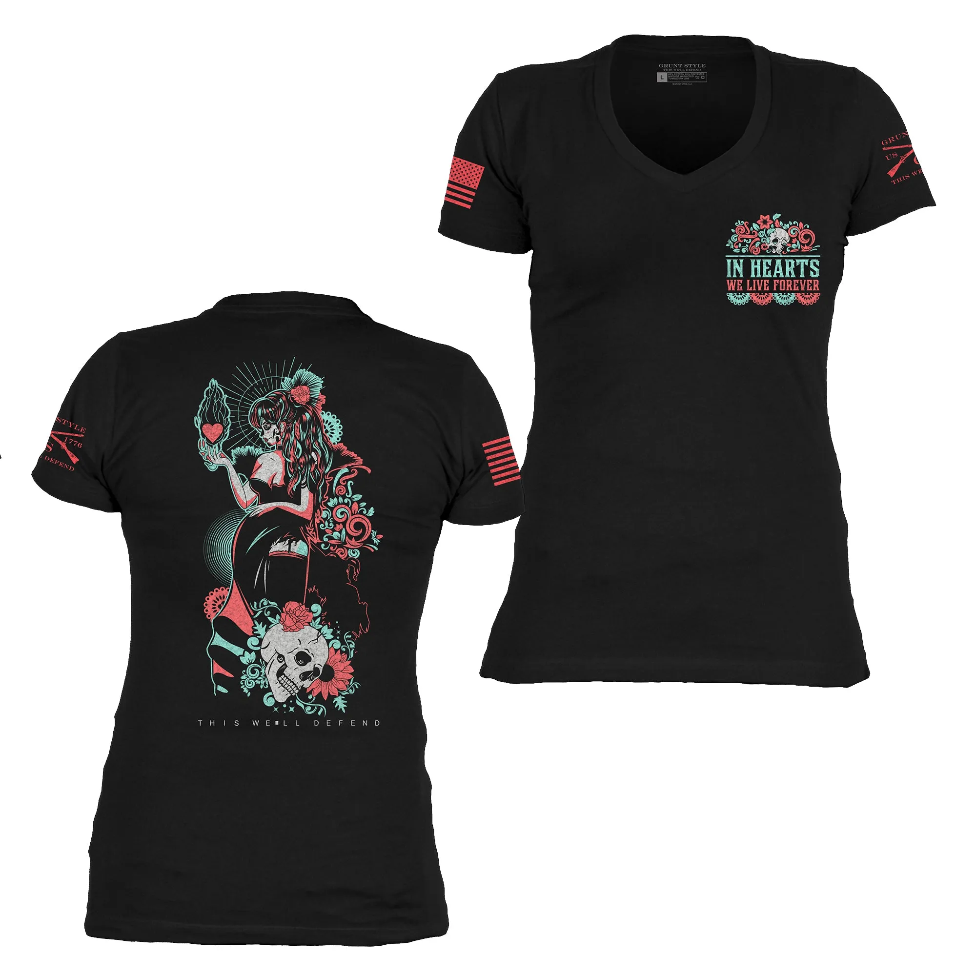 Women's In Hearts We Live Forever V-Neck - Black sold by Grunt Style product image thumbnail 4