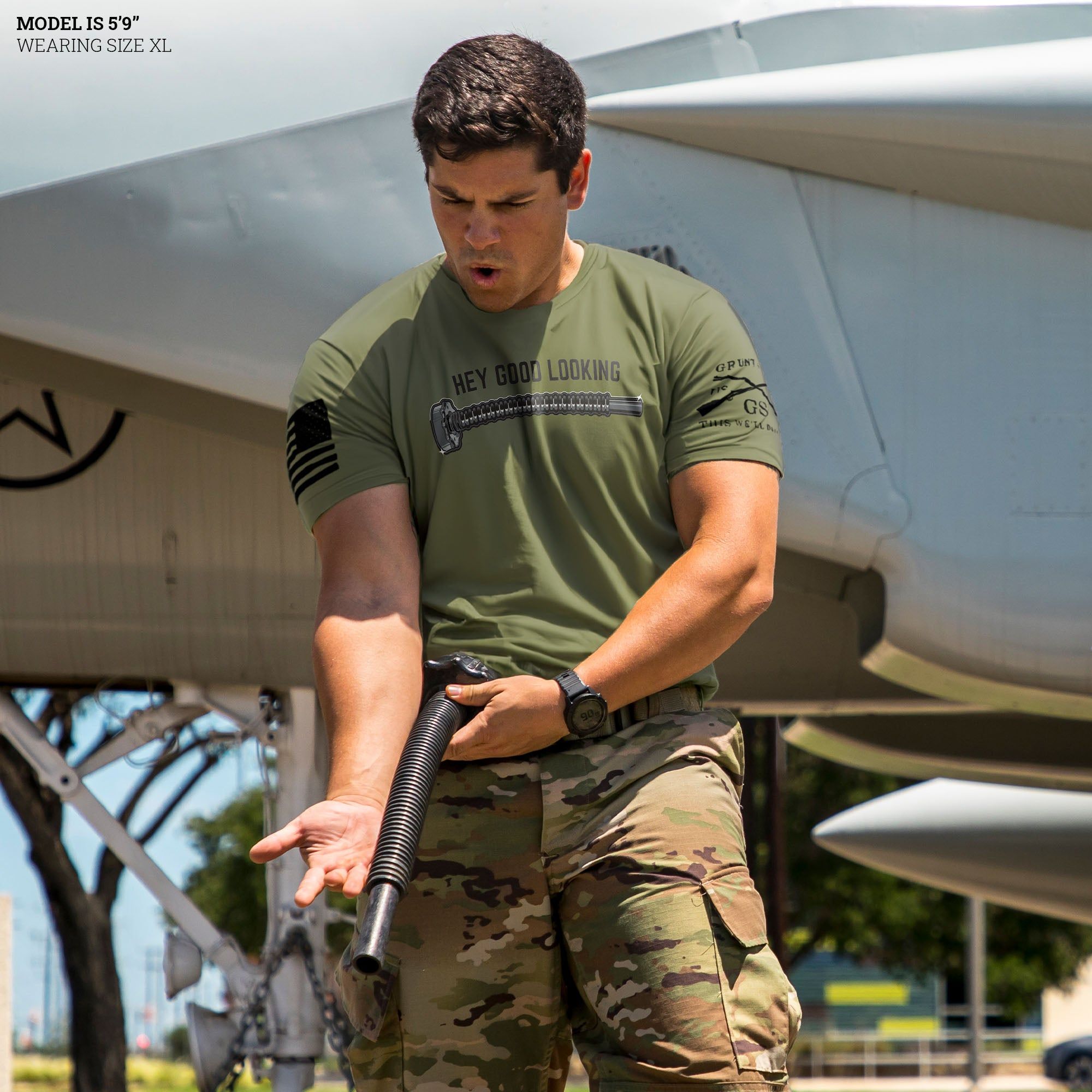 Hey Good Looking T-Shirt - Military Green sold by Grunt Style product image thumbnail 2