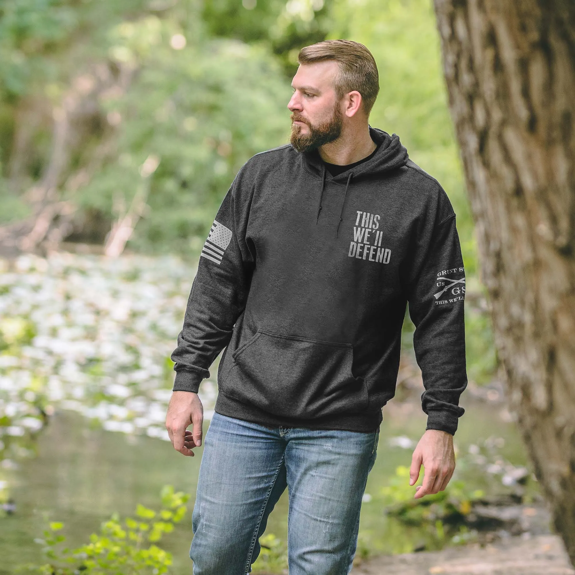 This We'll Defend Hoodie - Dark Heather sold by Grunt Style product image thumbnail 3
