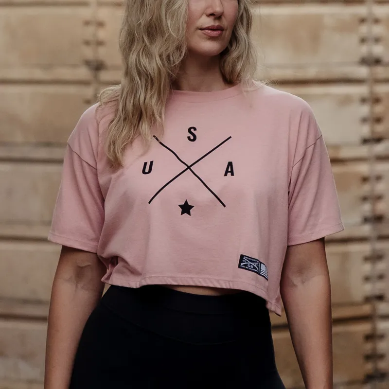 Women's Simple USA Cropped T-Shirt - Desert Pink sold by Grunt Style