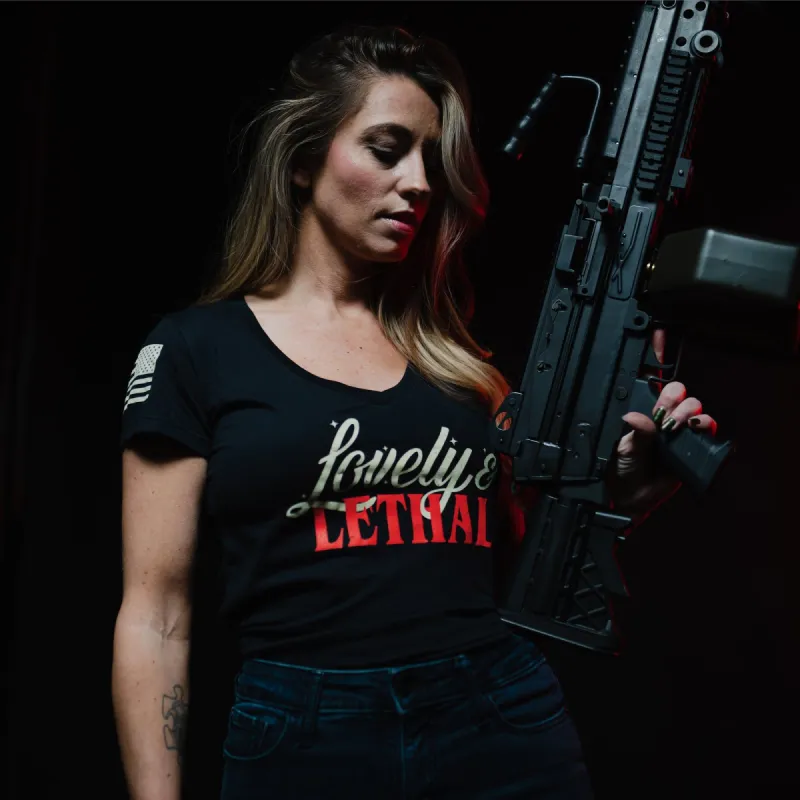 Women's Lovely & Lethal V-Neck - Black sold by Grunt Style