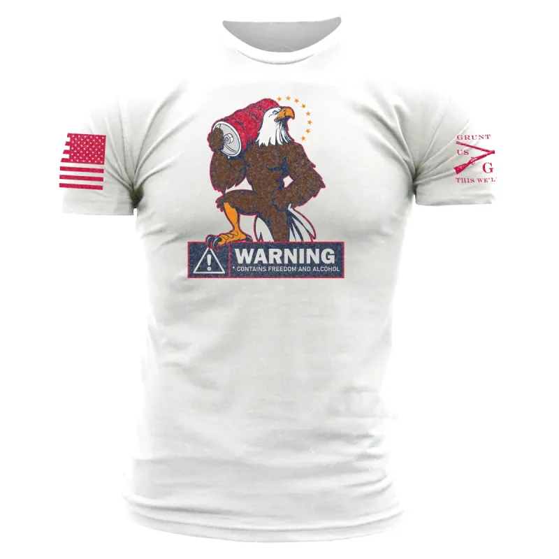Men's Warning: Freedom In Progress Tee  White sold by Grunt Style