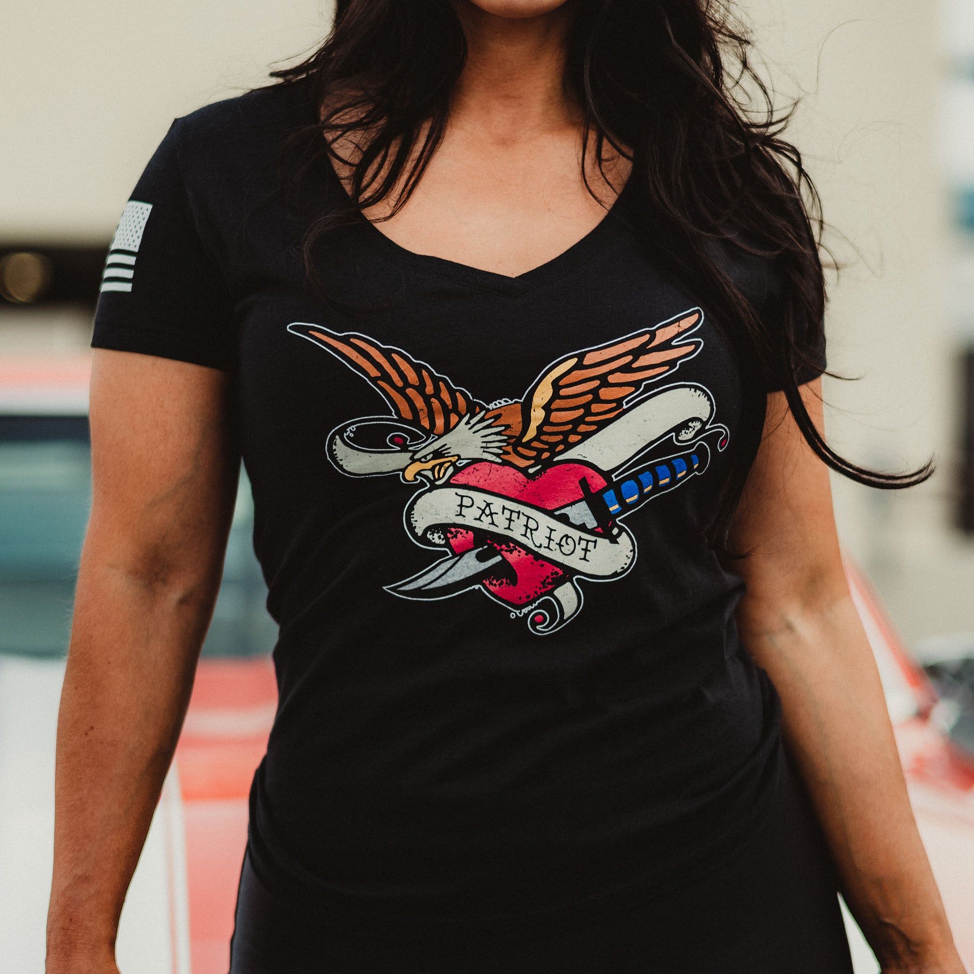 Women's Patriot Ink V-Neck - Black sold by Grunt Style