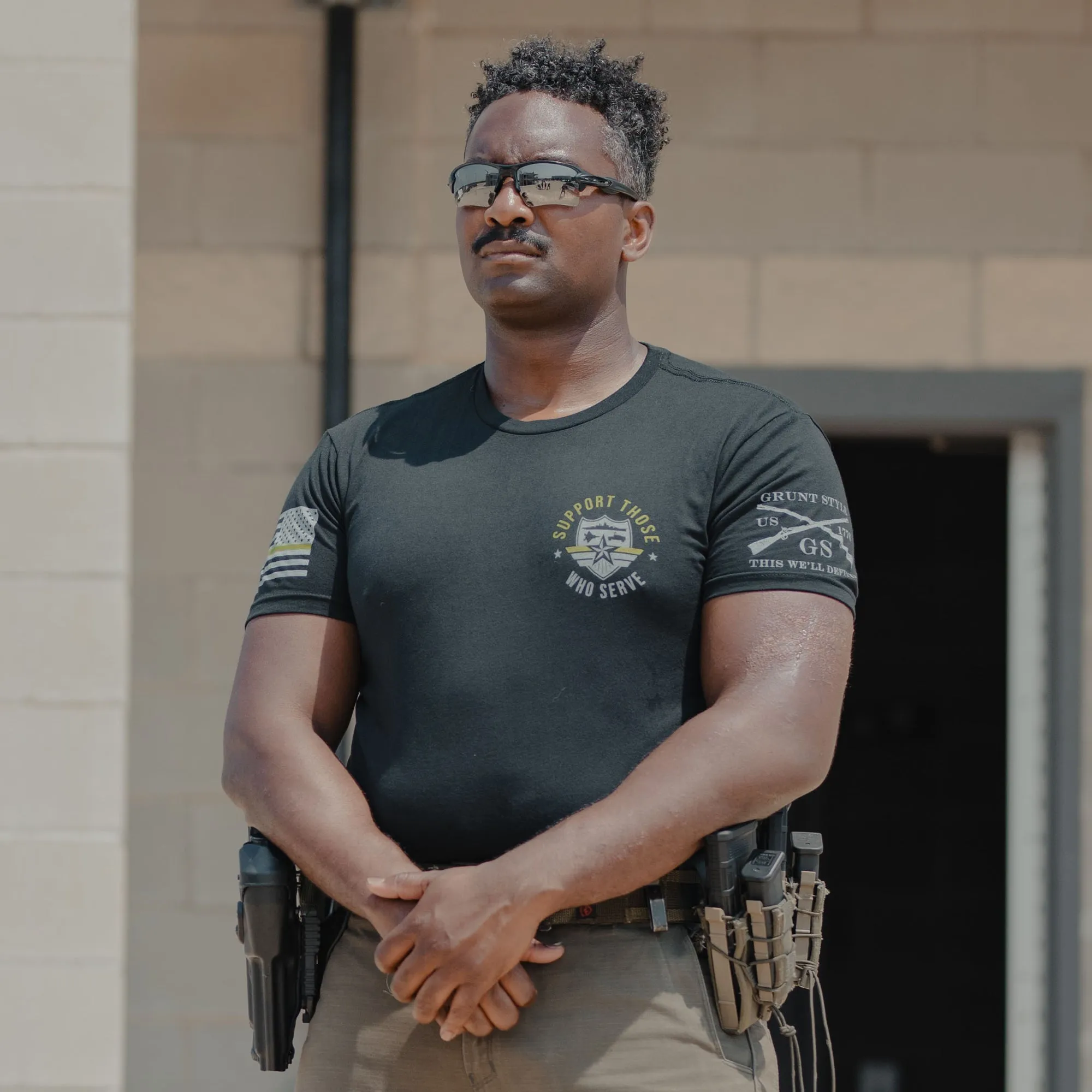 Support Those Who Serve Green Line T-Shirt - Black sold by Grunt Style