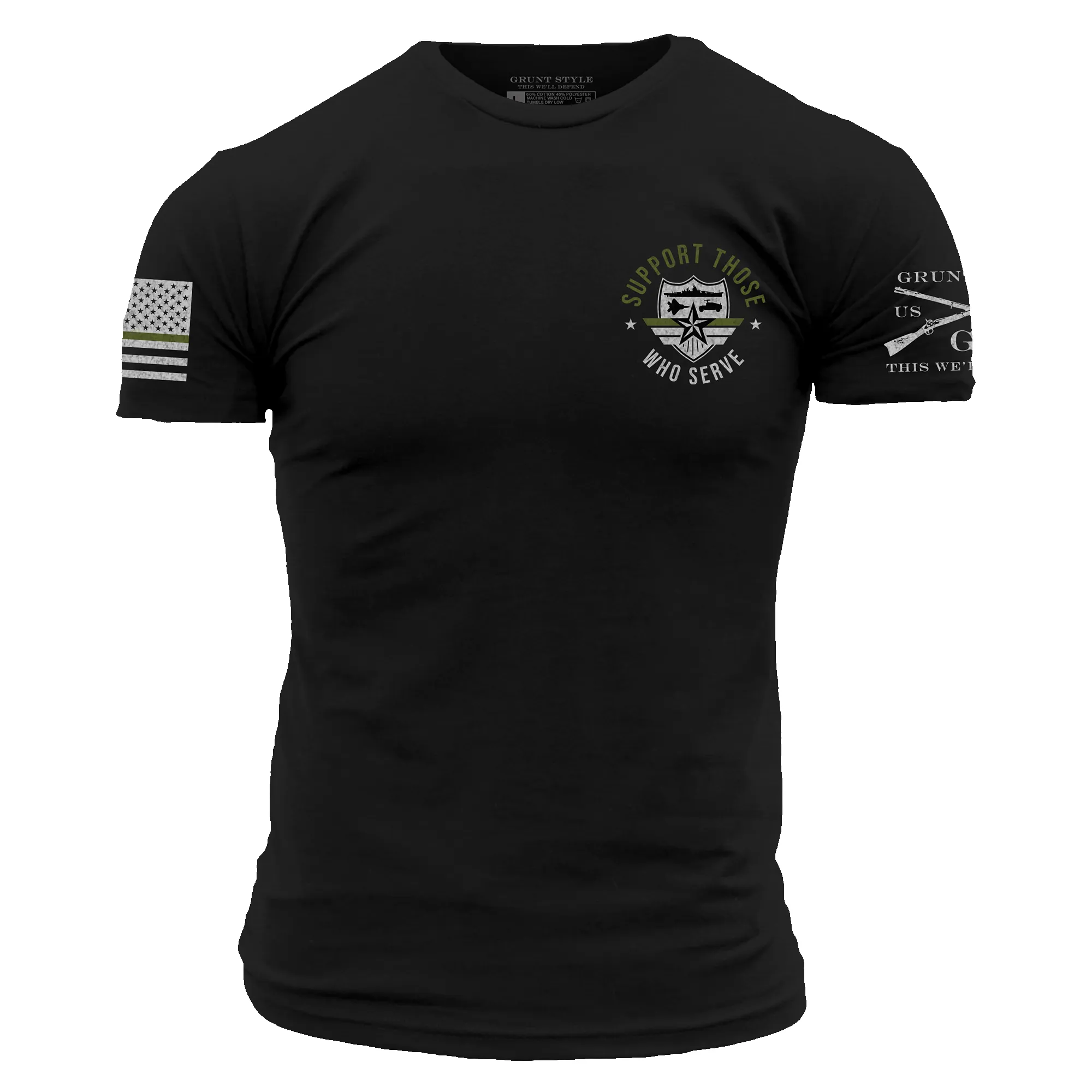 Support Those Who Serve Green Line T-Shirt - Black sold by Grunt Style product image thumbnail 2