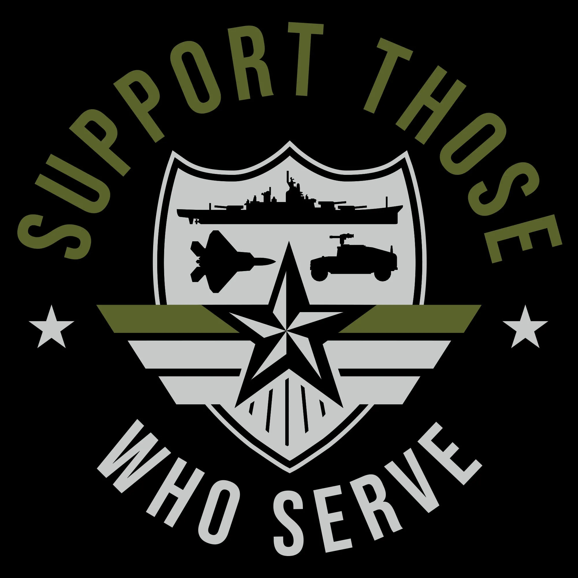 Support Those Who Serve Green Line T-Shirt - Black sold by Grunt Style product image thumbnail 3