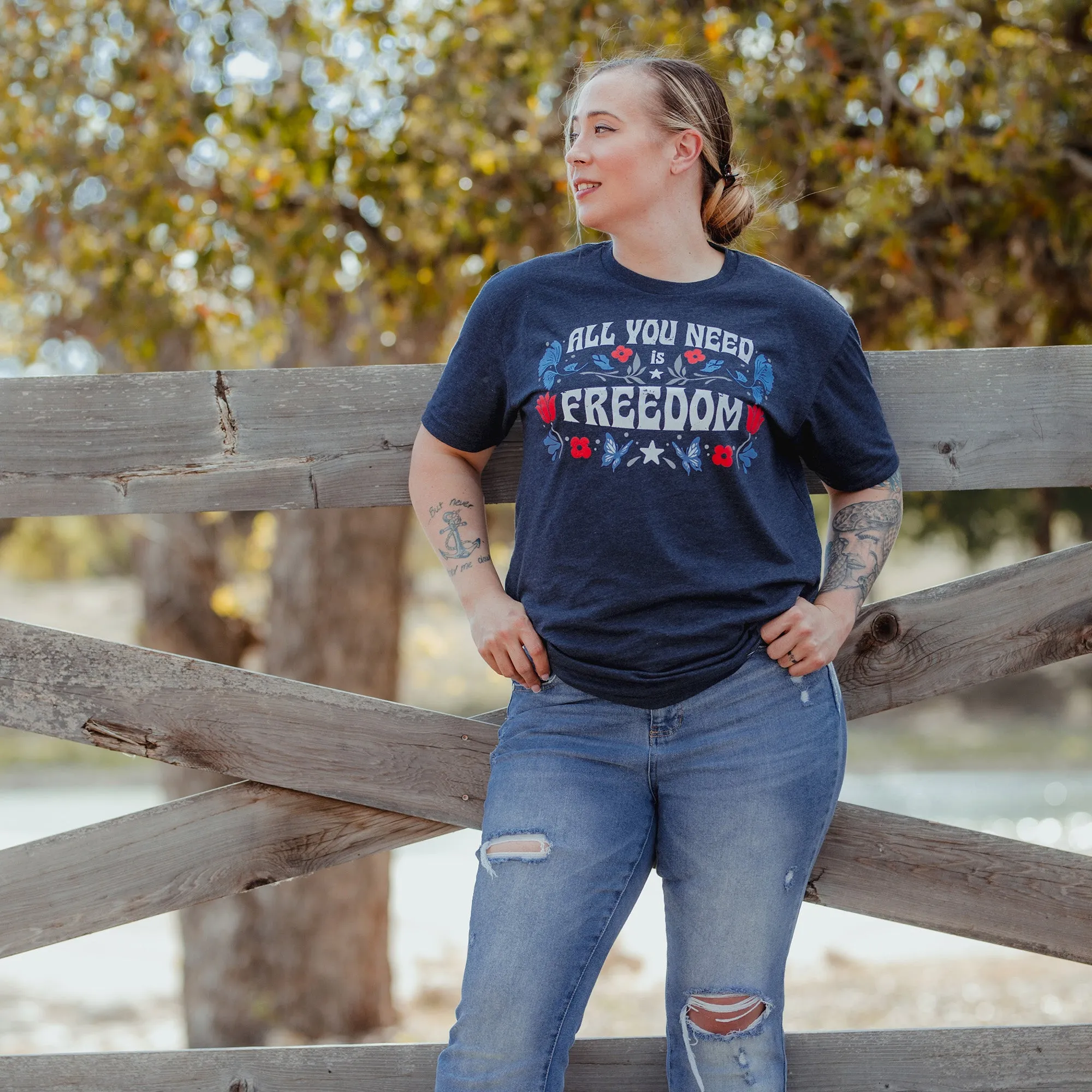 Women's Freedom Boyfriend Fit T-Shirt - Midnight Navy sold by Grunt Style product image thumbnail 5