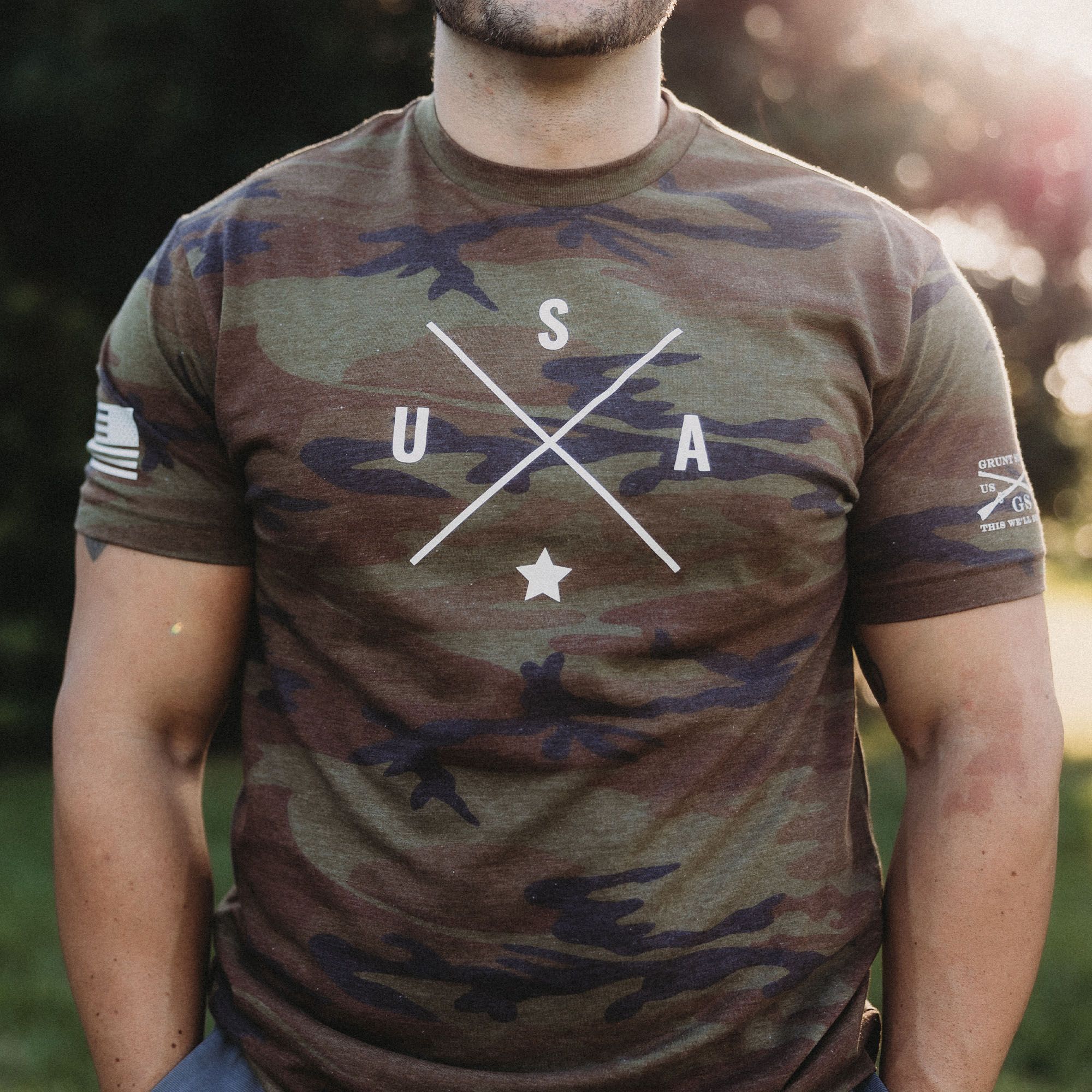 Men's Simple USA T-Shirt - Woodland Camo sold by Grunt Style product image thumbnail 2