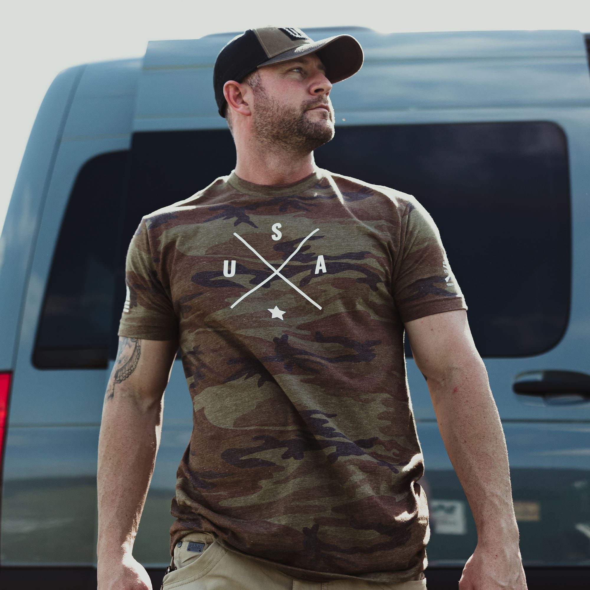 Men's Simple USA T-Shirt - Woodland Camo sold by Grunt Style product image thumbnail 3